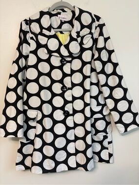 3 Sisters Black and White Polka Dot Trench Coat Sz XL